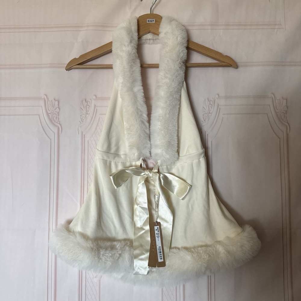 SKIMS Cloud Fur Halter Top In Ecru Size XS NWT